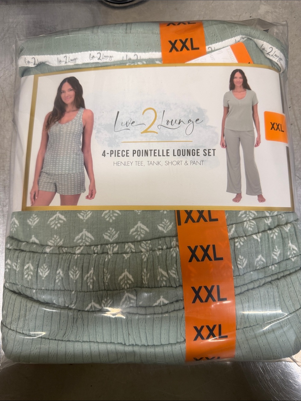 Live 2 Lounge 4-Piece Pointelle Lounge Set - beautiful Sage Green